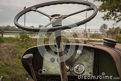 Dashboard of a vintage tractor. Stock Photo