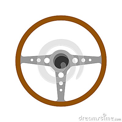 Steering wheel retro car icon isolated on white background. Car wheel control silhouette, Antique wooden classic car Vector Illustration