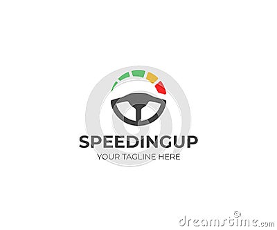 Steering Wheel and speedometer logo template. Driving school vector design Vector Illustration