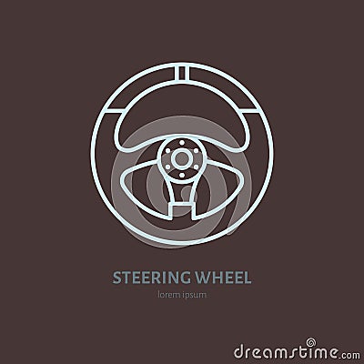 Steering wheel vector line icon. Car racing logo, driving lessons sign. Automobile parts illustration Vector Illustration