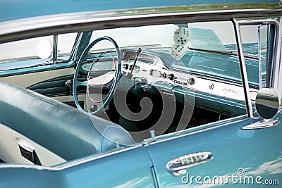 Steering Wheel of Vintage 1958 Chevrolet Bel Air Stock Photo