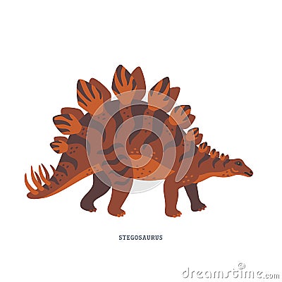 Stegosaurus, dinosaur of late Jurassic period with upright plates and tail tipped with spikes. Vector Illustration