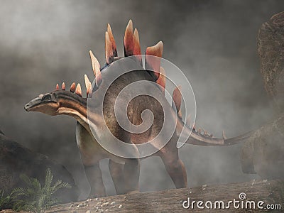 Stegosaurus in Fog Stock Photo