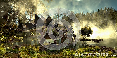 Stegosaurus in Swamp Stock Photo