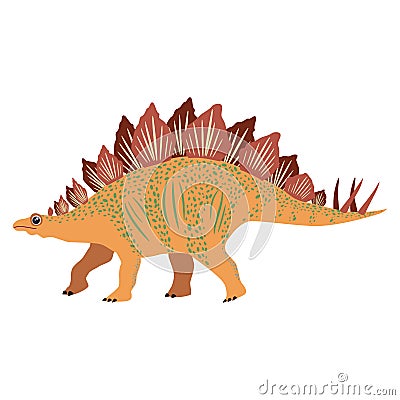 Stegosaurus yellow, prehistoric dinosaurs collection. Ancient animals. Hand drawn. In a frame of flowers and leaves Vector Illustration