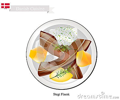 Stegt Flaesk or Fried Bacon, The Danish National Dish Vector Illustration