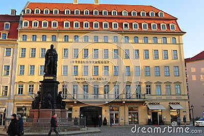 The Steigenberger Hotel located at restored Barock Houses at Neumarkt in Dresden-city Editorial Stock Photo
