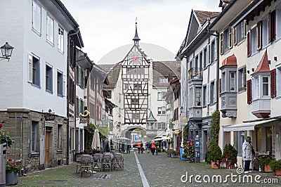 Preserved historic buildings at Rathausplatz, a town square in old small city of Stein Am Rhein, Switzerland Editorial Stock Photo