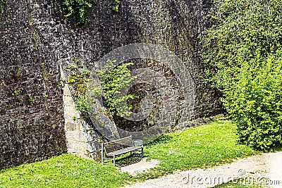 Steinau an der Strasse, birthplace of the Brothers Grimm, Germany - Gigantic medieval castle wall and castle garden. Stock Photo