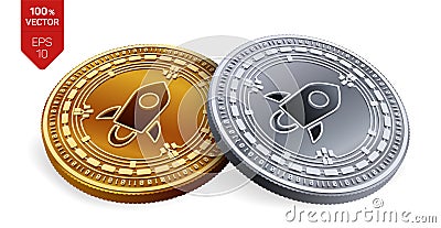 Stellar. Crypto currency. 3D isometric Physical coins. Digital currency. Golden and silver coins with Stellar symbol isolated on w Cartoon Illustration