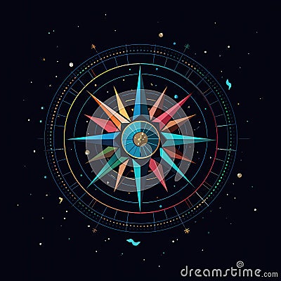 Stellar Guide A Compass Icon Resembling A Starry Sky With Each Cardinal Direction. Generative AI Stock Photo
