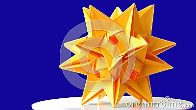 Stellated dodecahedron origami on blue background. Stock Photo