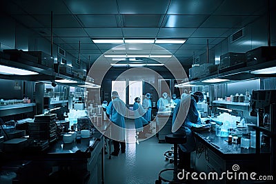 stem cell research laboratory, with technicians performing experiments and documenting results Stock Photo