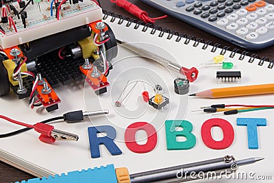 STEM or DIY Electronic Kit , Line tracking robot competition ideas. Stock Photo