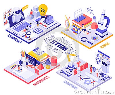 STEM Education Isometric Infographics Vector Illustration