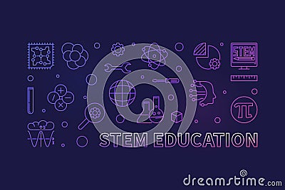 STEM Education minimal vector outline colored illustration. Science horizontal banner Vector Illustration