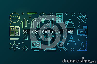 STEM Education vector outline colored horizontal banner Vector Illustration