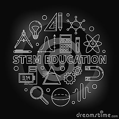STEM Education vector round silver illustration in linear style Vector Illustration