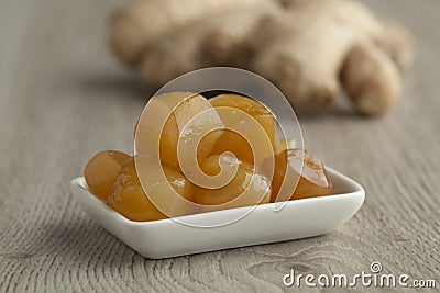 Stem ginger in syrup Stock Photo