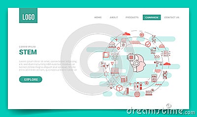 Stem science technology engineering math concept with circle icon for website template or landing page homepage Cartoon Illustration