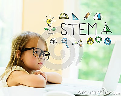 STEM text with little girl Stock Photo