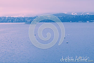 Lake of Zurich in blue fog, Sightseeing and Travelling in Switzerland Stock Photo