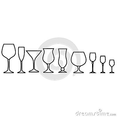 Stemware icon vector set. Glasses illustration sign collection. Wine symbol. Bar logo. Vector Illustration