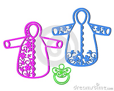 Stencil of baby jumpsuit with openwork pattern for cutting Vector Illustration