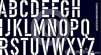 Stencil font. Black and white condensed alphabet and line font Vector Illustration