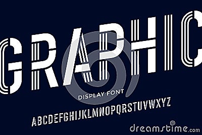 Stencil font. Black and white condensed alphabet and line font Vector Illustration