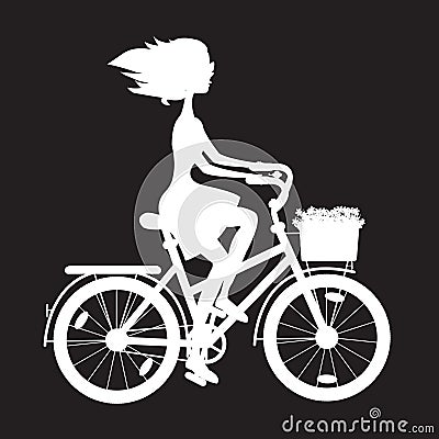 Stencil girl on bike Vector Illustration