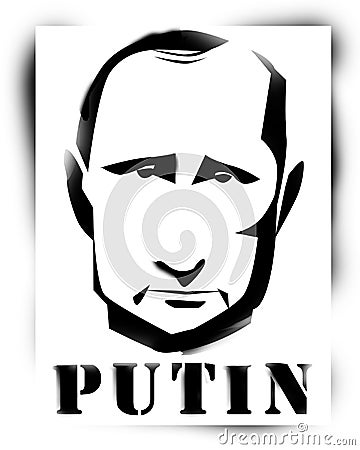 Stencil portrait of Vladimir Putin, president of Russian federation Cartoon Illustration