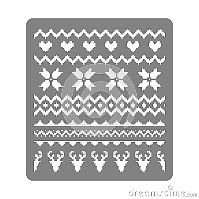 Stencil for painting with nordic traditional seamless pattern. Norway Christmas sweater with deers, hearts and snowflakes - vector Vector Illustration