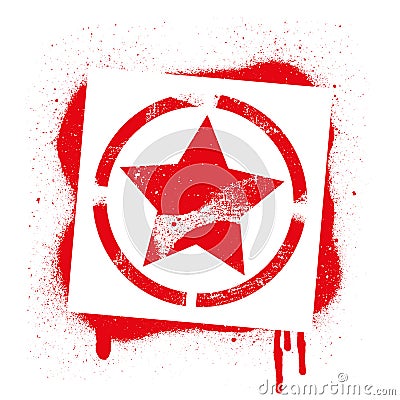 Stencil STAR symbol. Red graffiti print on white background. Vector design street art Vector Illustration