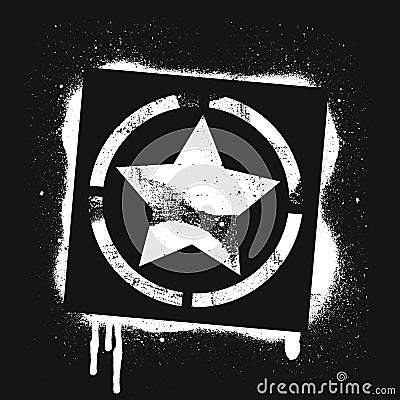 Stencil STAR symbol. White graffiti print on black background. Vector design street art Vector Illustration