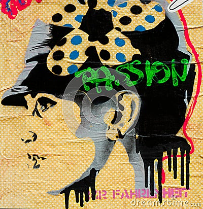 Stencil Street art Passion Portrait by Mr Farenheit Editorial Stock Photo