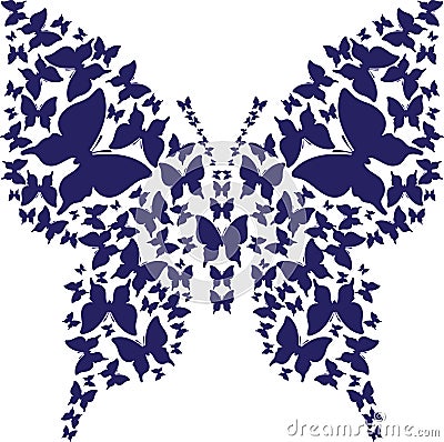 Stencil symmetry outline butterfly from dark blue butterflies Vector Illustration