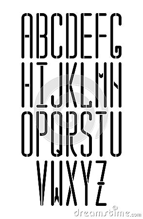 Stencil thin vector monospace sans serif font with rounded corners. Modern condensed font. Can be used as stencil-plate for your Vector Illustration