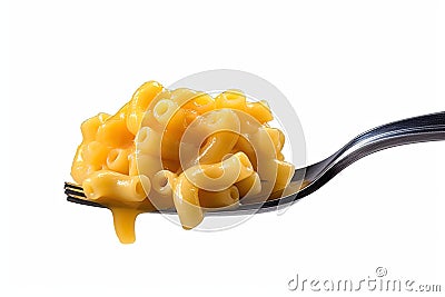 Cheese Lover's Paradise: Isolated Macaroni and Cheese on a Fork - Cheesy Temptation Stock Photo