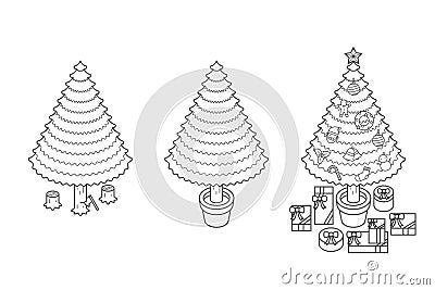 Step of chopping timber by axe make Christmas Tree concept idea Vector Illustration