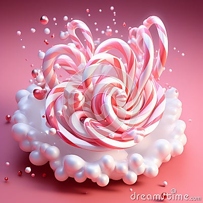 Sugar Swirl Soiree: Candy Canes in a Ballet of Pink and Pearls Stock Photo