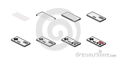 Step-by-step construction of a gamepad for animation. Vector Vector Illustration