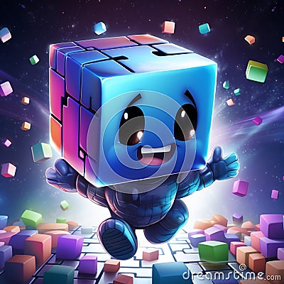 Mischievous Cosmic Cube Character Stock Photo