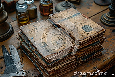 Timeless Treasures: Exploring the Charm of Old Leather Bound Books Stock Photo