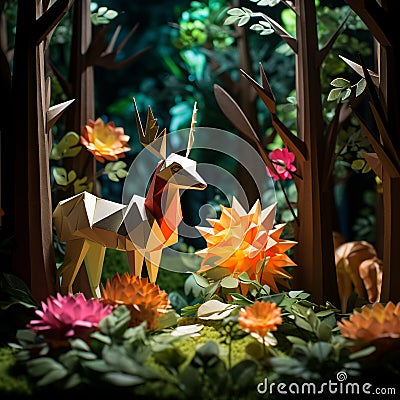 Whimsical Origami Forest Stock Photo
