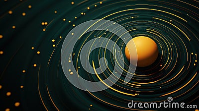 Gilded Enigma: Abstract Circles in Gold and Dark Green Stock Photo