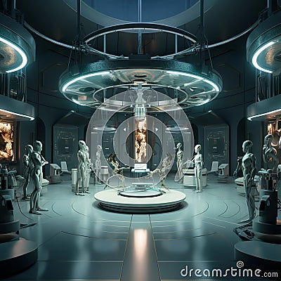 Futuristic Medical Operating Room with Orchestra of Surgical Instruments Stock Photo