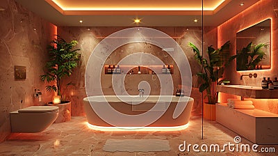 Step into the gentle embrace of evening light: bathroom exudes a tranquil atmosphere Stock Photo