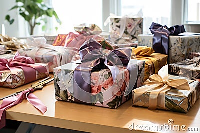 step-by-step gift wrapping process Stock Photo