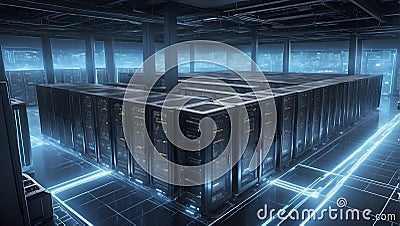Efficient Nexus: Harmonized Servers, Storage, Networking. AI generate Stock Photo